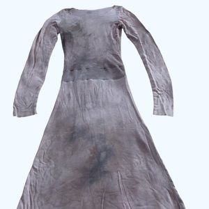 One of a Kind Soft Organic Bamboo Midi Dress Natural Plant Dye, Casual Layering